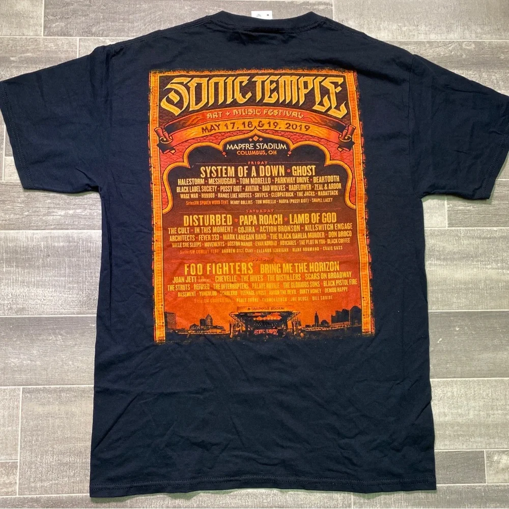 Sonic Temple Disturbed Shirt Men Med Skull Foo Fighters Ghost Metal Bands Mapfre - Picture 6 of 11